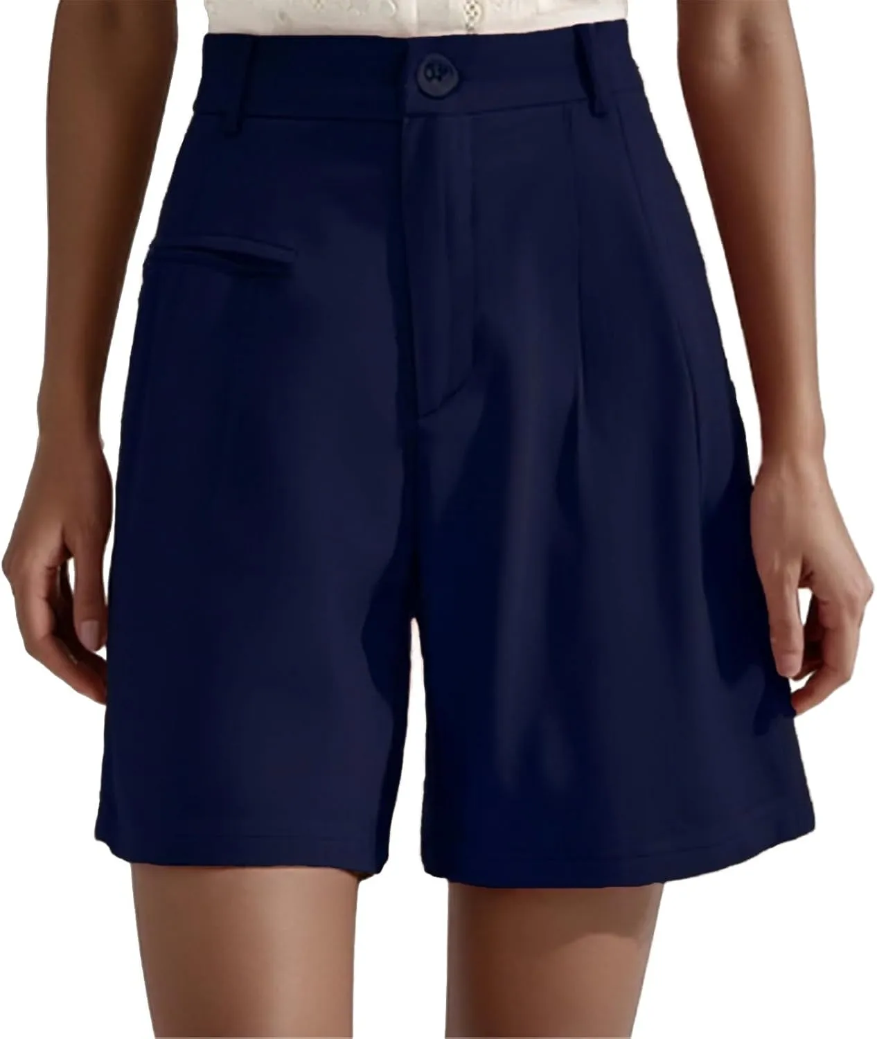 Shorts for Women Dressy Casual Loose Summer Wide Leg Elastic Waist Work Business Office Trouser Shorts with Pockets