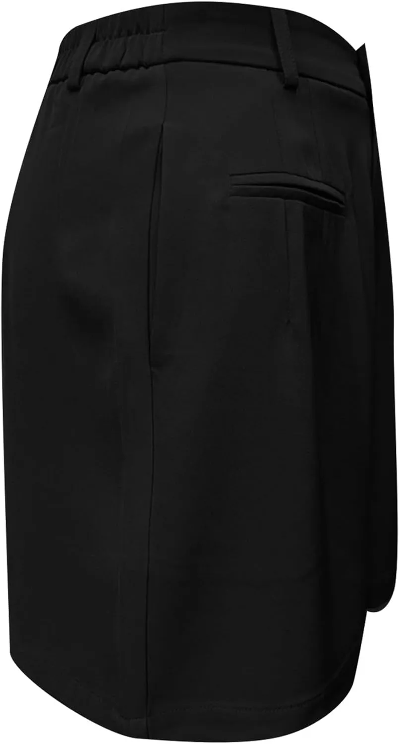 Shorts for Women Dressy Casual Loose Summer Wide Leg Elastic Waist Work Business Office Trouser Shorts with Pockets
