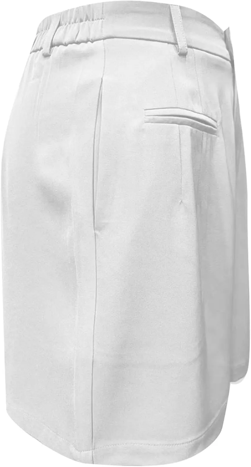 Shorts for Women Dressy Casual Loose Summer Wide Leg Elastic Waist Work Business Office Trouser Shorts with Pockets