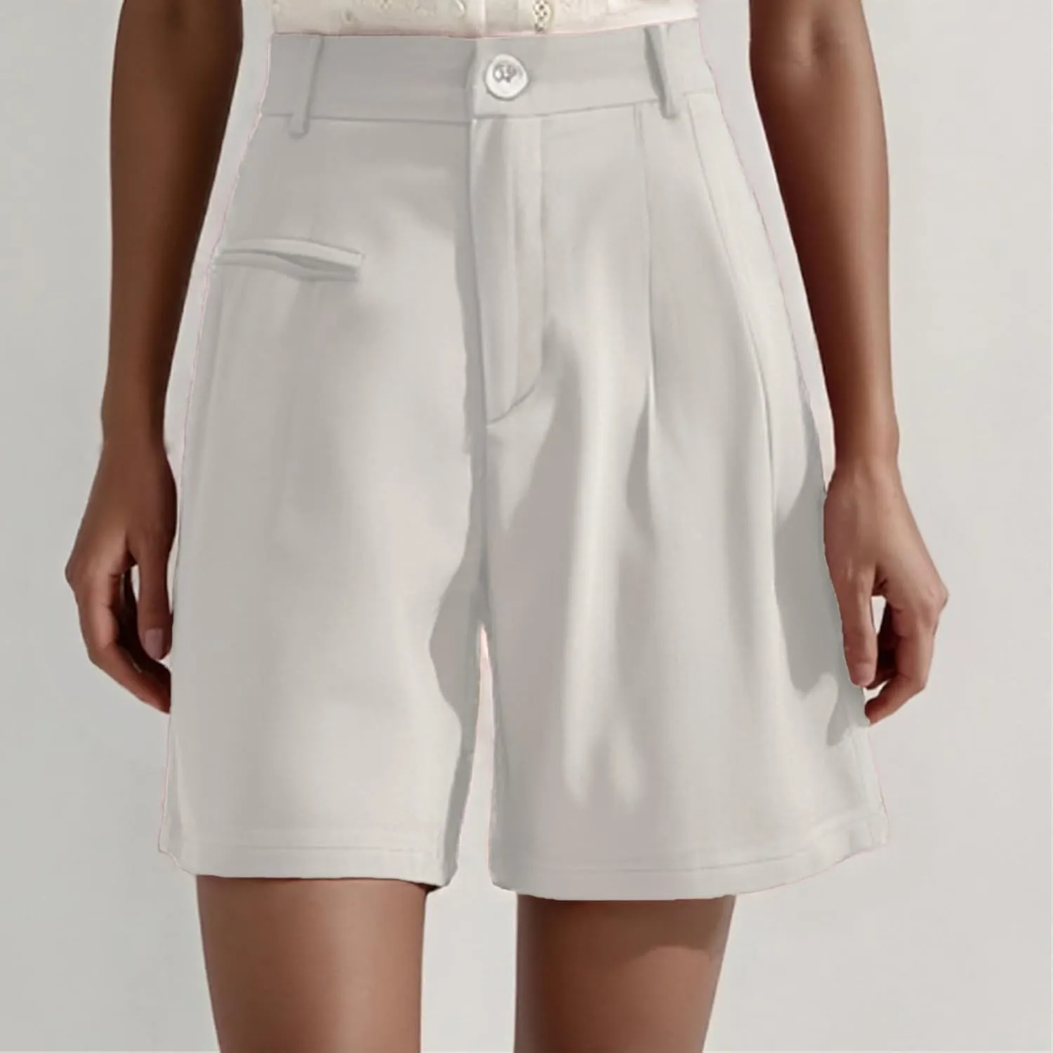 Shorts for Women Dressy Casual Loose Summer Wide Leg Elastic Waist Work Business Office Trouser Shorts with Pockets