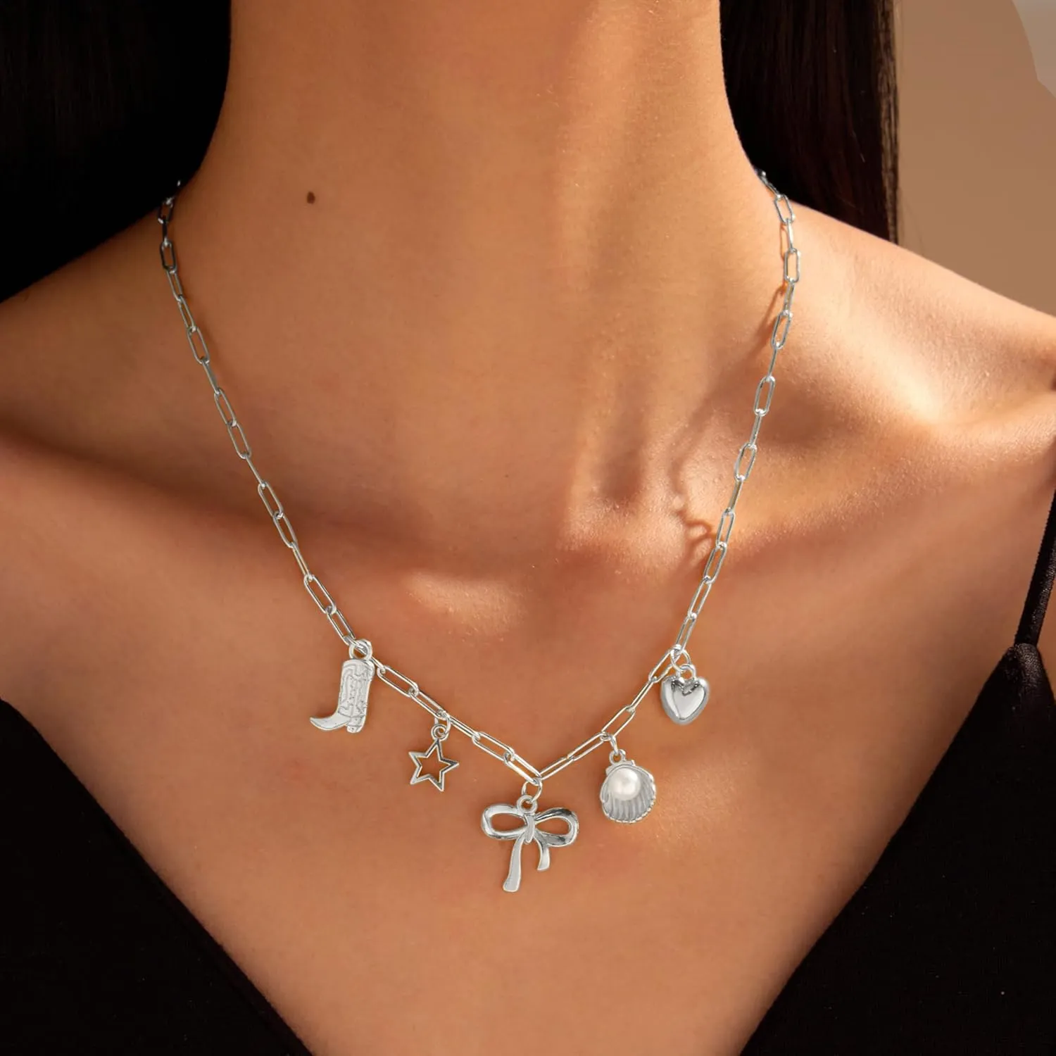 Silver Charm Necklace Cowgirl Necklace Trendy Western Jewelry for Women Handmade Cowboy Boot Necklaces Cowgirl Outfits for Women Western Boho Accessories Gifts