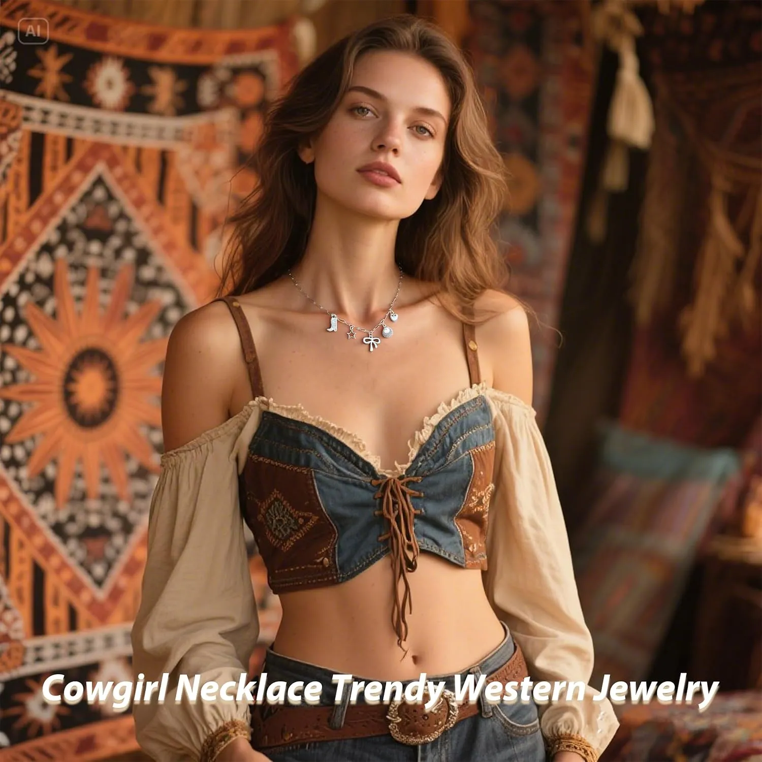 Silver Charm Necklace Cowgirl Necklace Trendy Western Jewelry for Women Handmade Cowboy Boot Necklaces Cowgirl Outfits for Women Western Boho Accessories Gifts