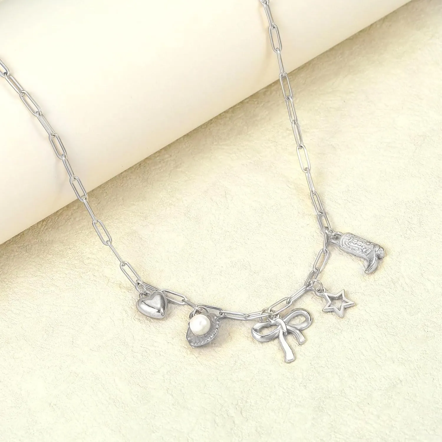 Silver Charm Necklace Cowgirl Necklace Trendy Western Jewelry for Women Handmade Cowboy Boot Necklaces Cowgirl Outfits for Women Western Boho Accessories Gifts