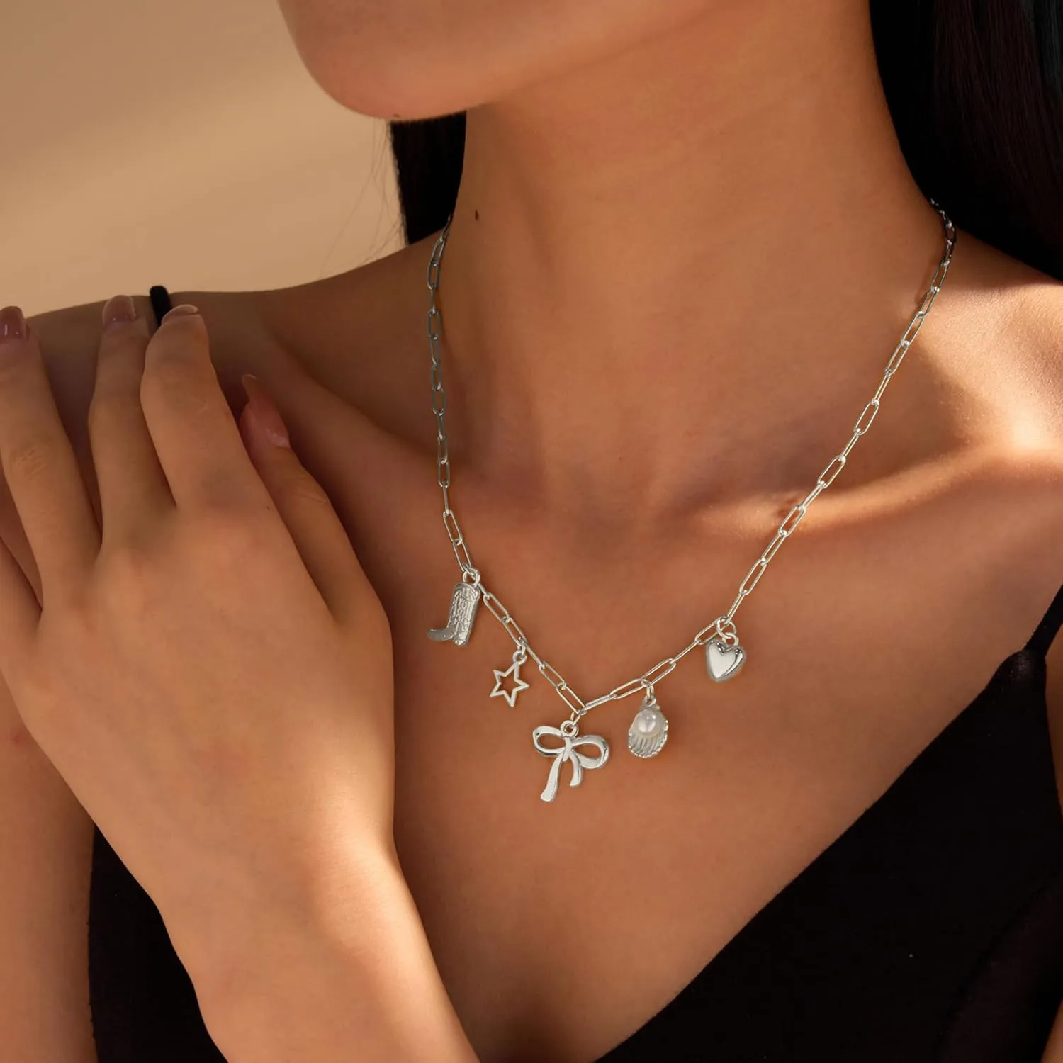 Silver Charm Necklace Cowgirl Necklace Trendy Western Jewelry for Women Handmade Cowboy Boot Necklaces Cowgirl Outfits for Women Western Boho Accessories Gifts