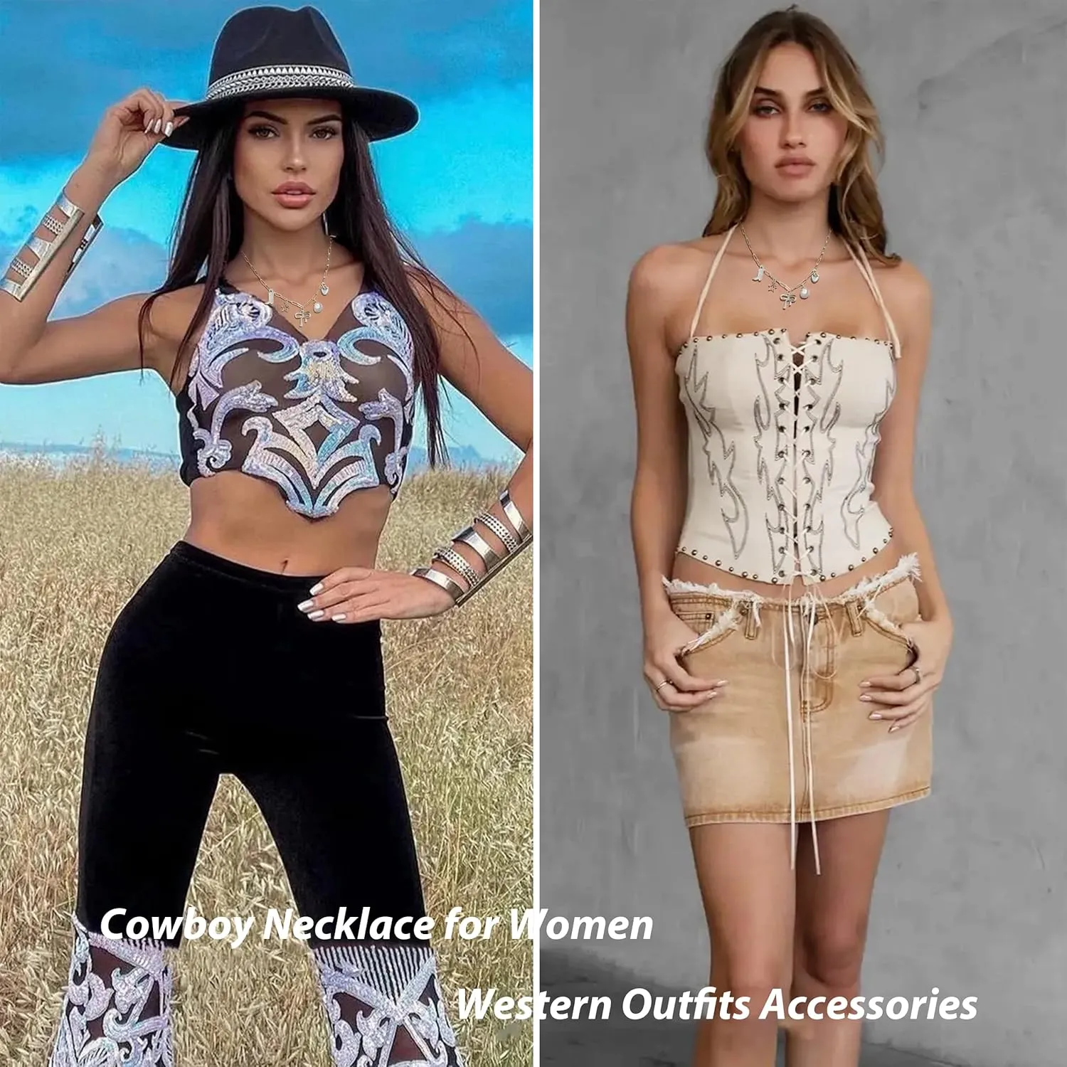 Silver Charm Necklace Cowgirl Necklace Trendy Western Jewelry for Women Handmade Cowboy Boot Necklaces Cowgirl Outfits for Women Western Boho Accessories Gifts