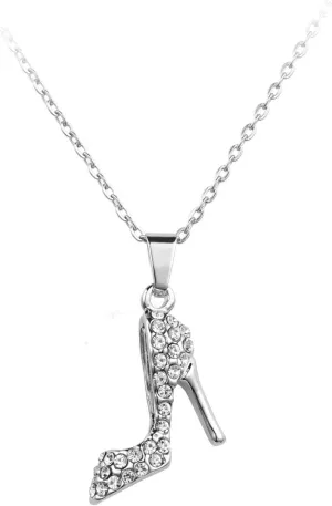 Silver High Heel Pendant Necklaces for Women Shoe Clear Cubic Zirconia Her Sisters Daughter Granddaughter Friends Auntie Birthday