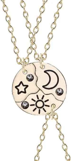Sisadodo Friendship Sun Moon Star Necklace for Girls Women Christmas Gift for Best Friend Matching Bff Necklace for 3 Sister Necklaces Birthday Gifts for Daughter Friends