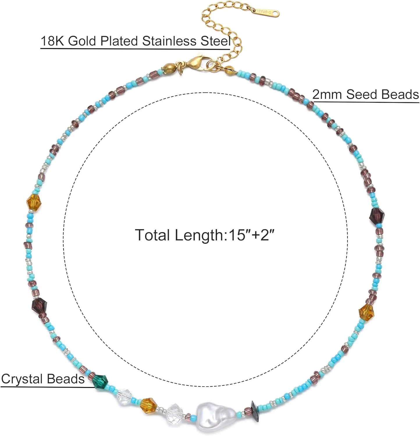 S.J JEWELRY Beaded Necklaces for Women Colorful Seed Bead Necklace Boho Necklaces for Women Beach Necklaces Summer Necklace Choker for Women Stainless Steel 18K Gold Plated