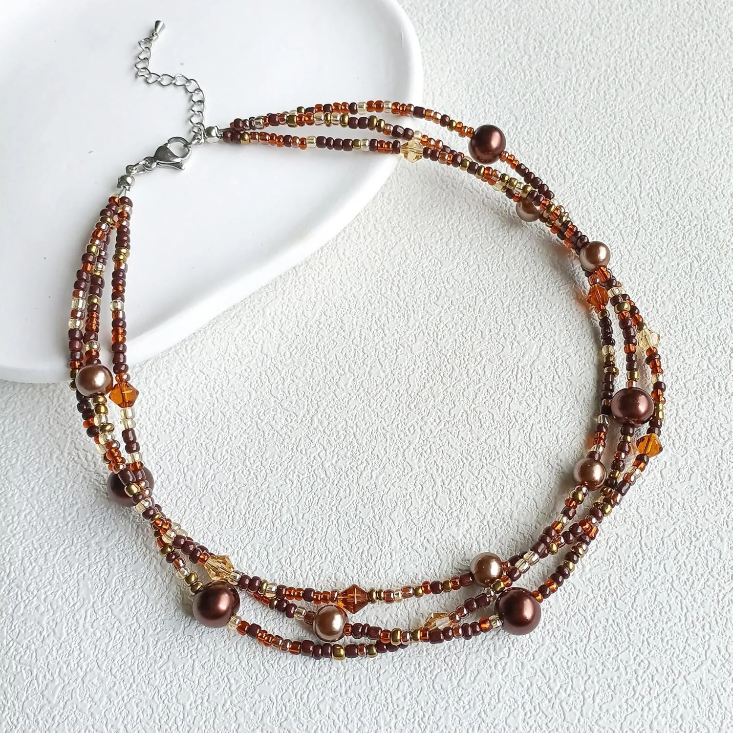 S.J JEWELRY Multi Strand Beaded Necklaces for Women Colorful Beaded Necklace Boho Necklaces for Women Summer Beach Pearl Choker Layered Necklace