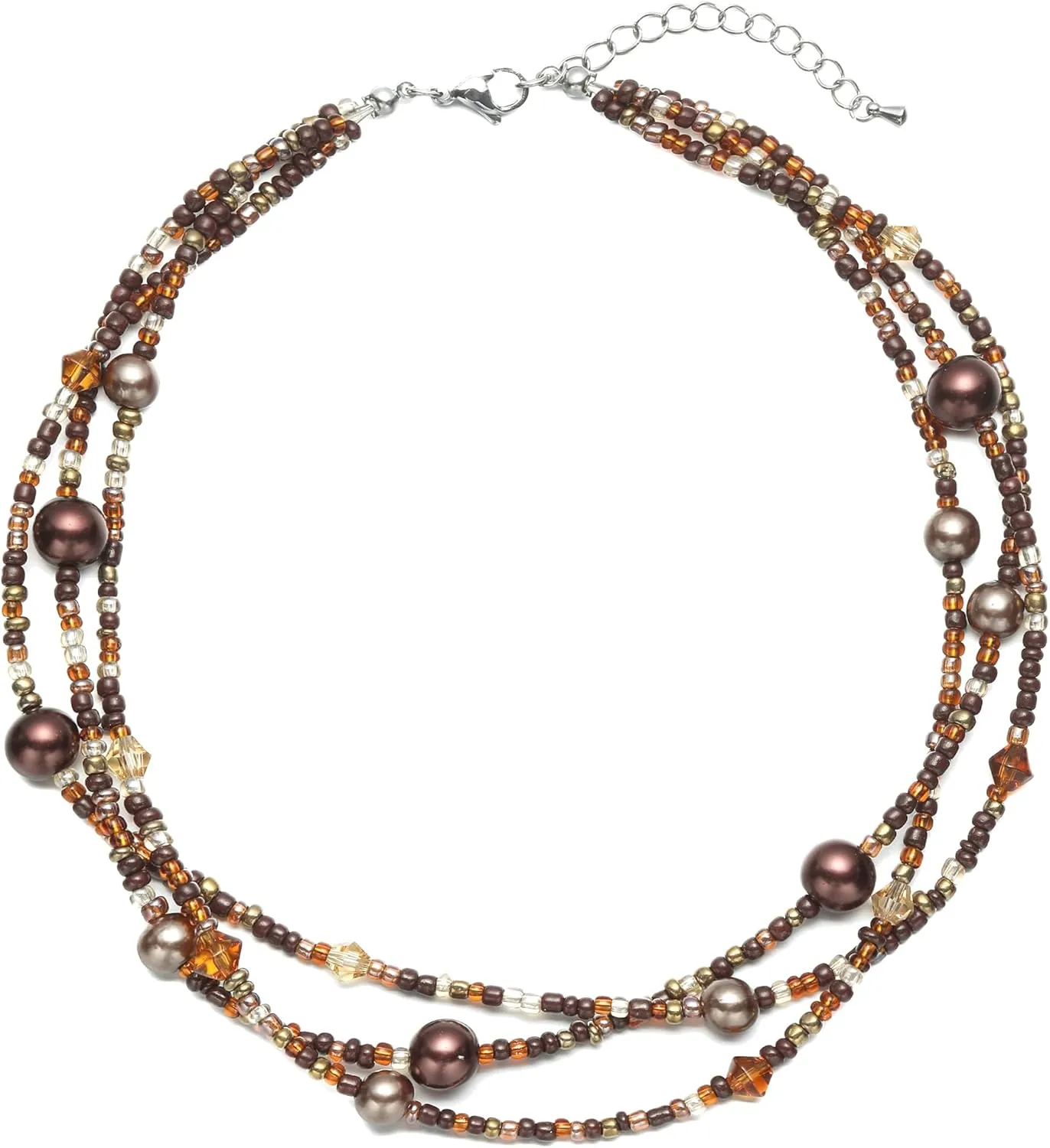 S.J JEWELRY Multi Strand Beaded Necklaces for Women Colorful Beaded Necklace Boho Necklaces for Women Summer Beach Pearl Choker Layered Necklace