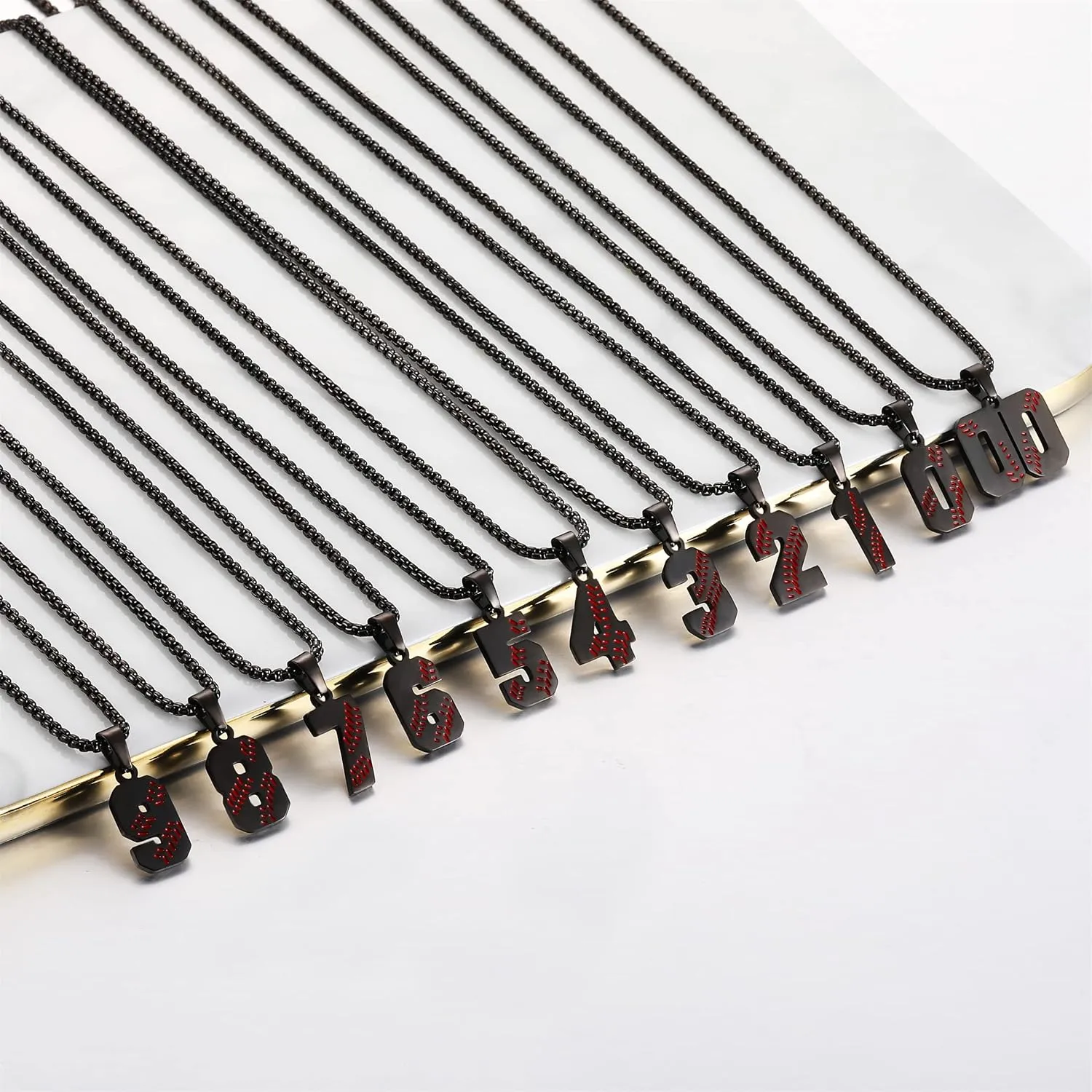 SKQIR Baseball Jersey Number Pendant for Men & Boys - Stainless Steel Chain for Athletes - Black