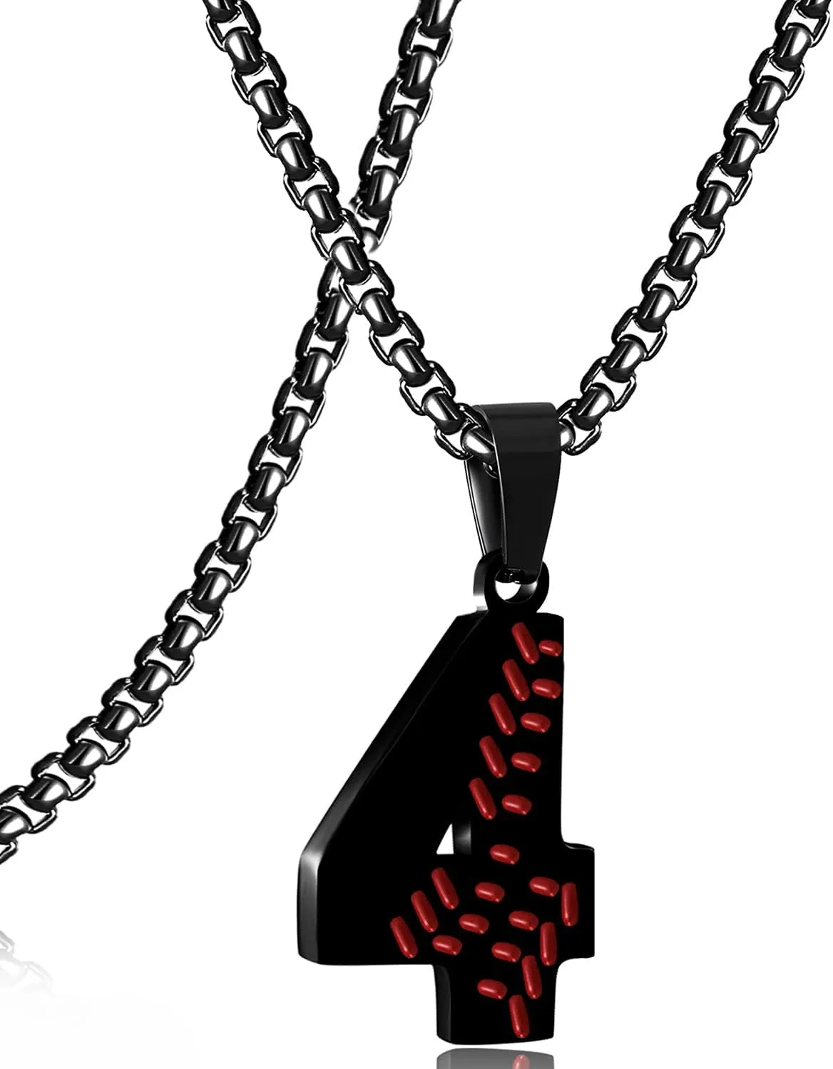 SKQIR Baseball Jersey Number Pendant for Men & Boys - Stainless Steel Chain for Athletes - Black