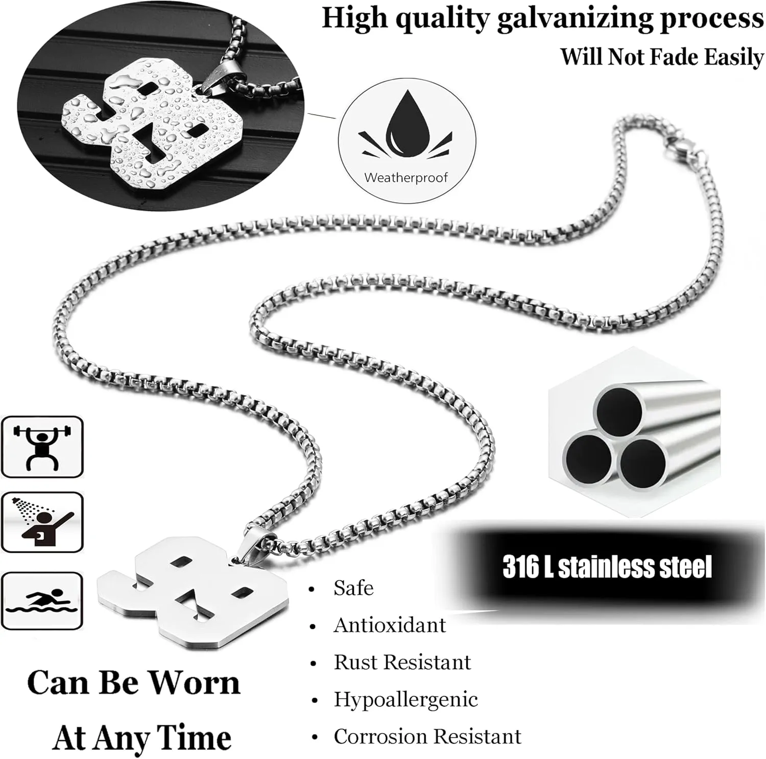 SKQIR Number Necklace for Men Black Baseball Jersey Number Pendant for Boys Athletes Number Chain Pendant for Boys Sport Stainless Steel necklace Stocking Stuffers Christmas New Year Gifts for Men