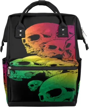 Skulls Colorful Diaper Bag Tote Large Capacity Waterproof with Adjustable Shoulder Strap and Pram Straps Mommy Bag for Hospital Beach Weekender Travel