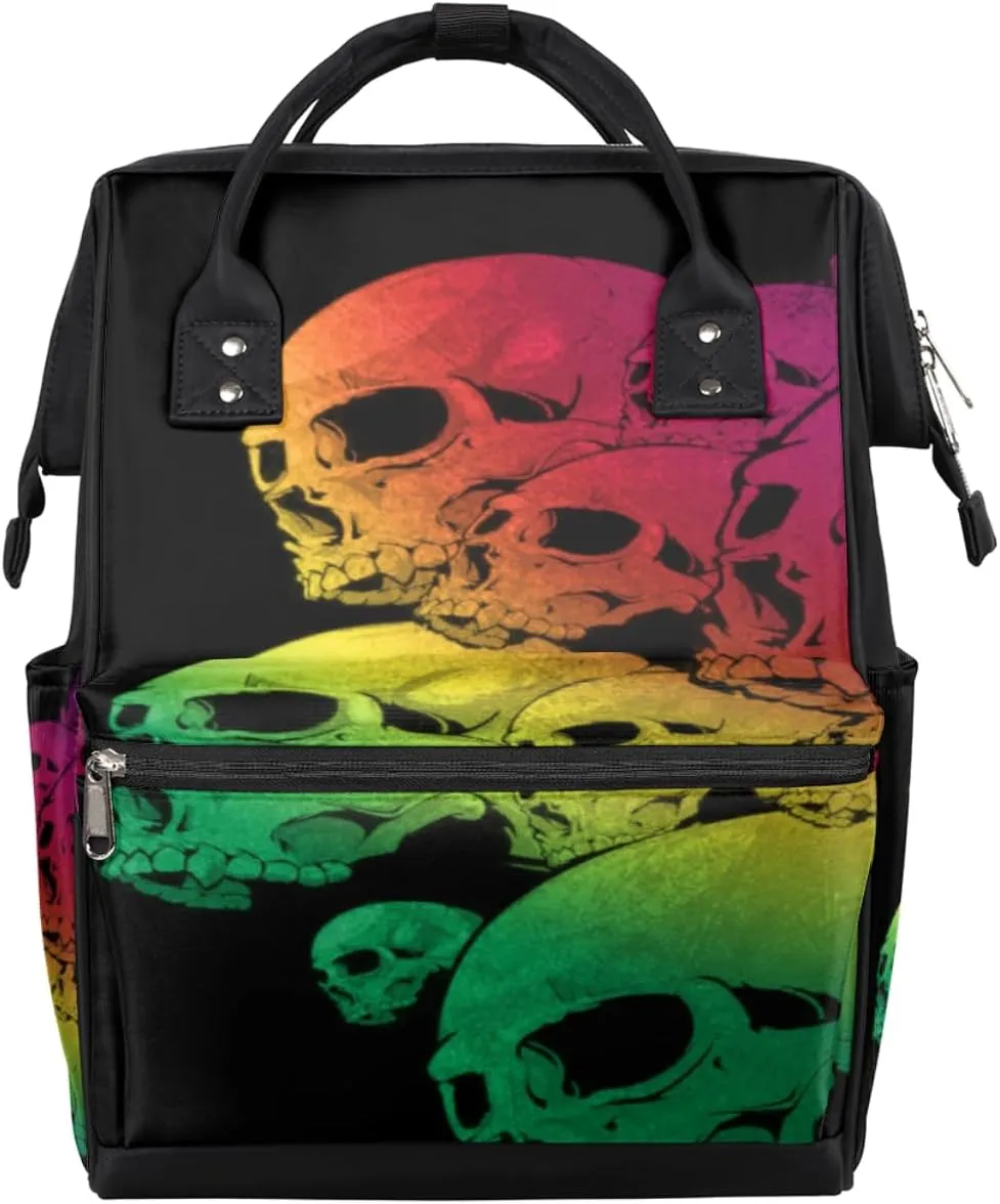 Skulls Colorful Diaper Bag Tote Large Capacity Waterproof with Adjustable Shoulder Strap and Pram Straps Mommy Bag for Hospital Beach Weekender Travel