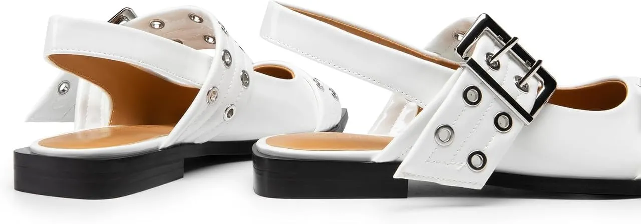 Slingback Flats Cloud Shoes for Women,Ballerinas Buckle Ballet Flats for WomenPointed Toe Wide Welt Squared Block Heel Dress Shoes