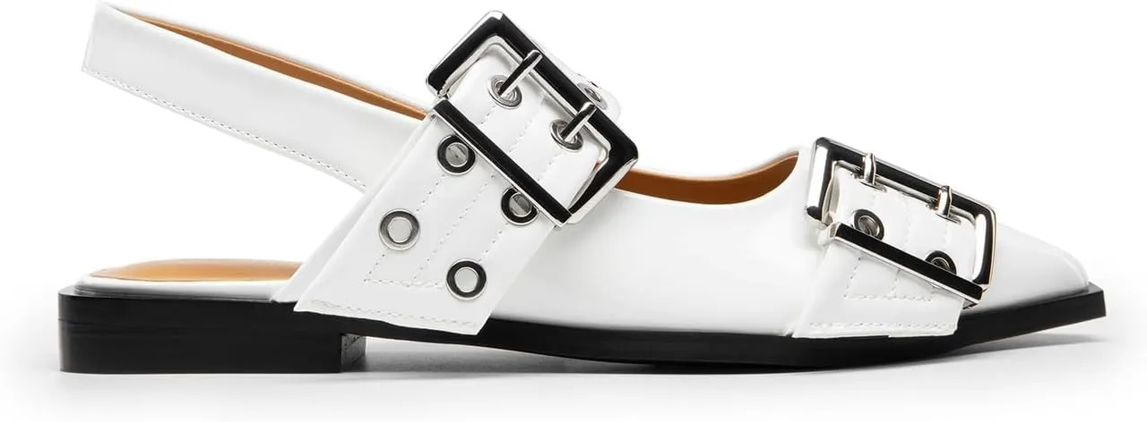 Slingback Flats Cloud Shoes for Women,Ballerinas Buckle Ballet Flats for WomenPointed Toe Wide Welt Squared Block Heel Dress Shoes