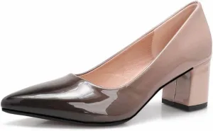 Slip On Low Block Pumps for Women Patent Leather Comfortable 2.36 Inch Women's Closed Pointy Toe Chunky Heels Two Tone Work Dress Party Pump Shoes