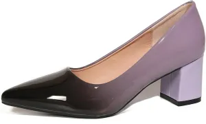 Slip On Low Block Pumps for Women Patent Leather Comfortable 2.36 Inch Women's Closed Pointy Toe Chunky Heels Two Tone Work Dress Party Pump Shoes