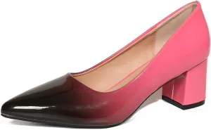 Slip On Low Block Pumps for Women Patent Leather Comfortable 2.36 Inch Women's Closed Pointy Toe Chunky Heels Two Tone Work Dress Party Pump Shoes