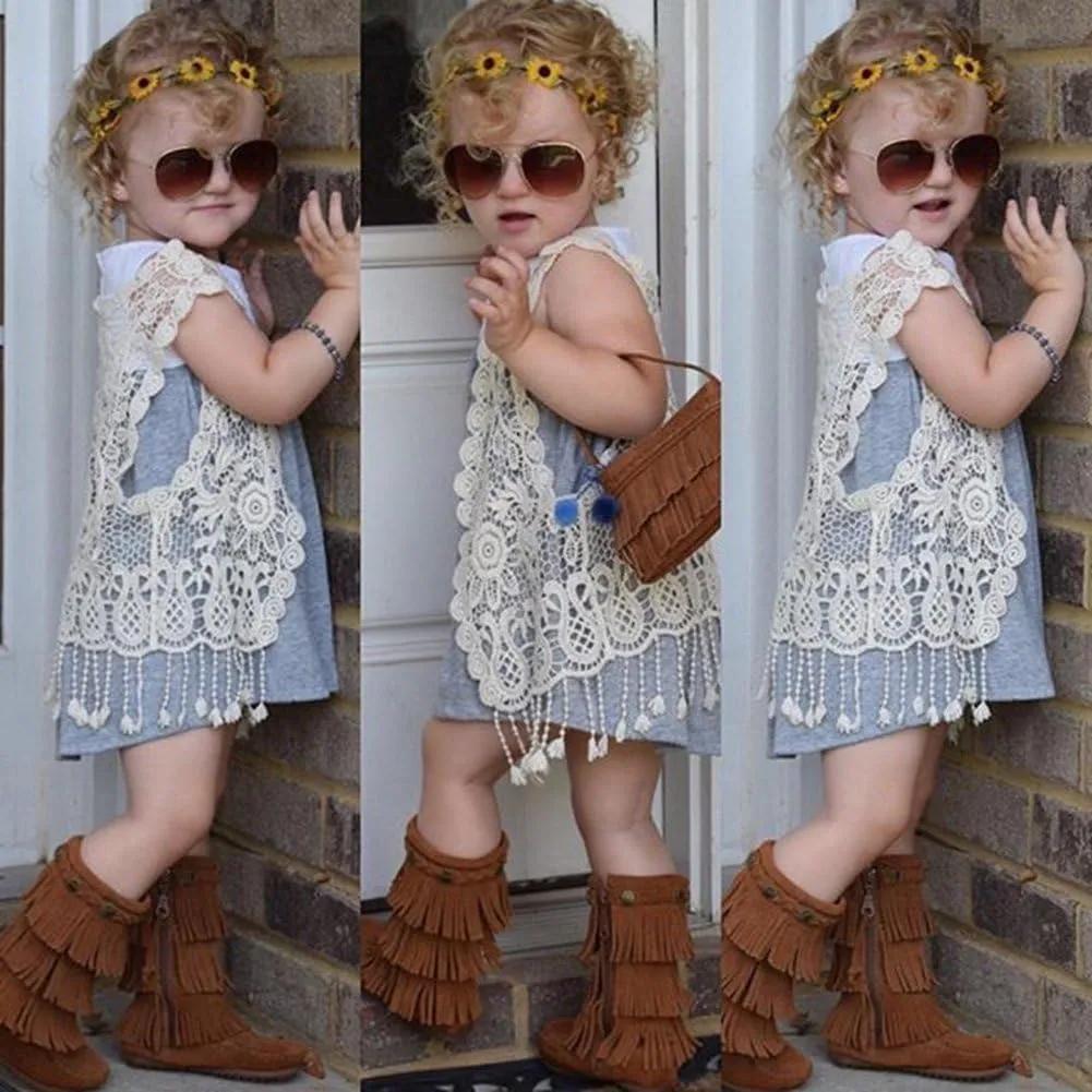 SMILING PINKER Little Girl's Crochet Vest with Fringe