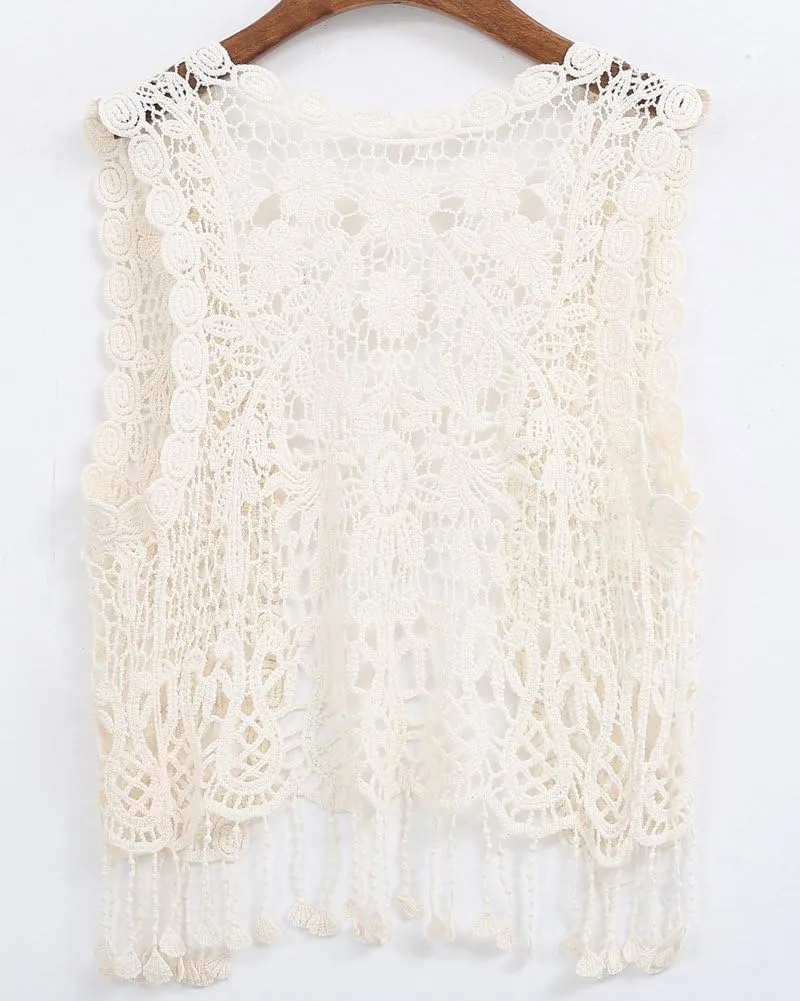 SMILING PINKER Little Girl's Crochet Vest with Fringe