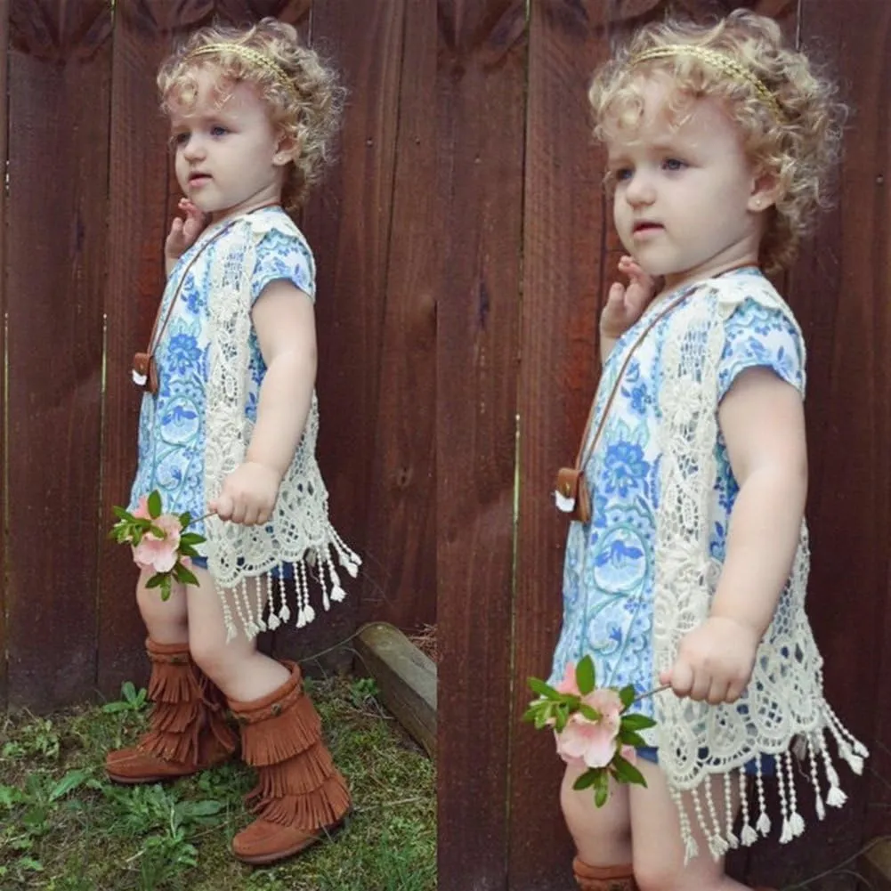 SMILING PINKER Little Girl's Crochet Vest with Fringe