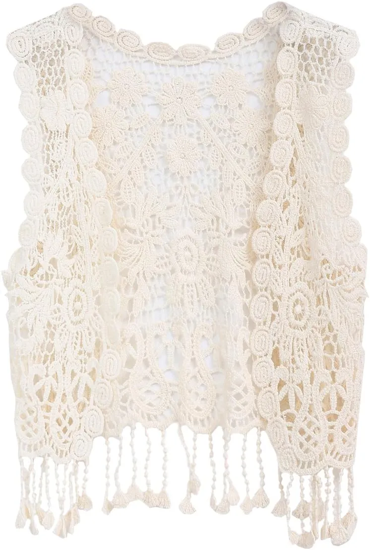 SMILING PINKER Little Girl's Crochet Vest with Fringe