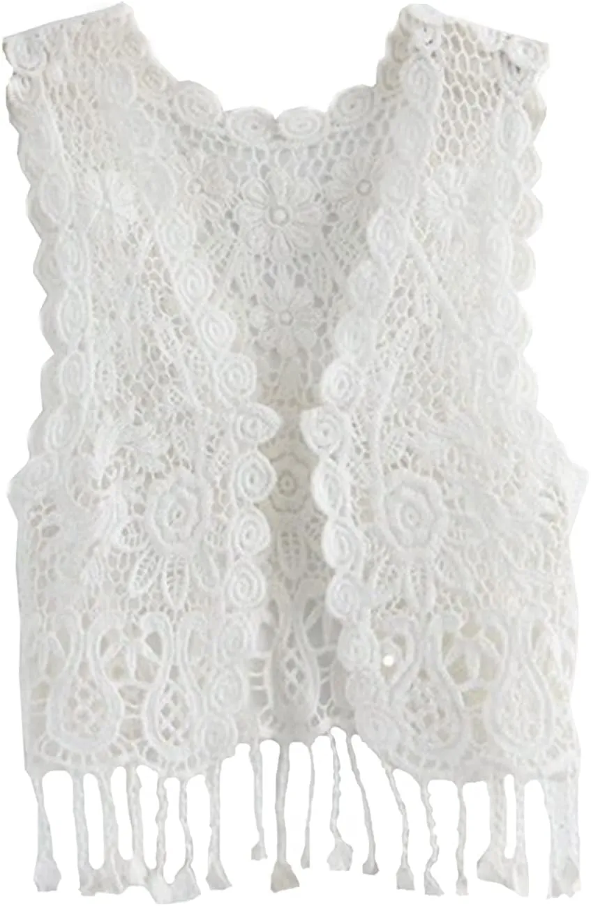 SMILING PINKER Little Girl's Crochet Vest with Fringe