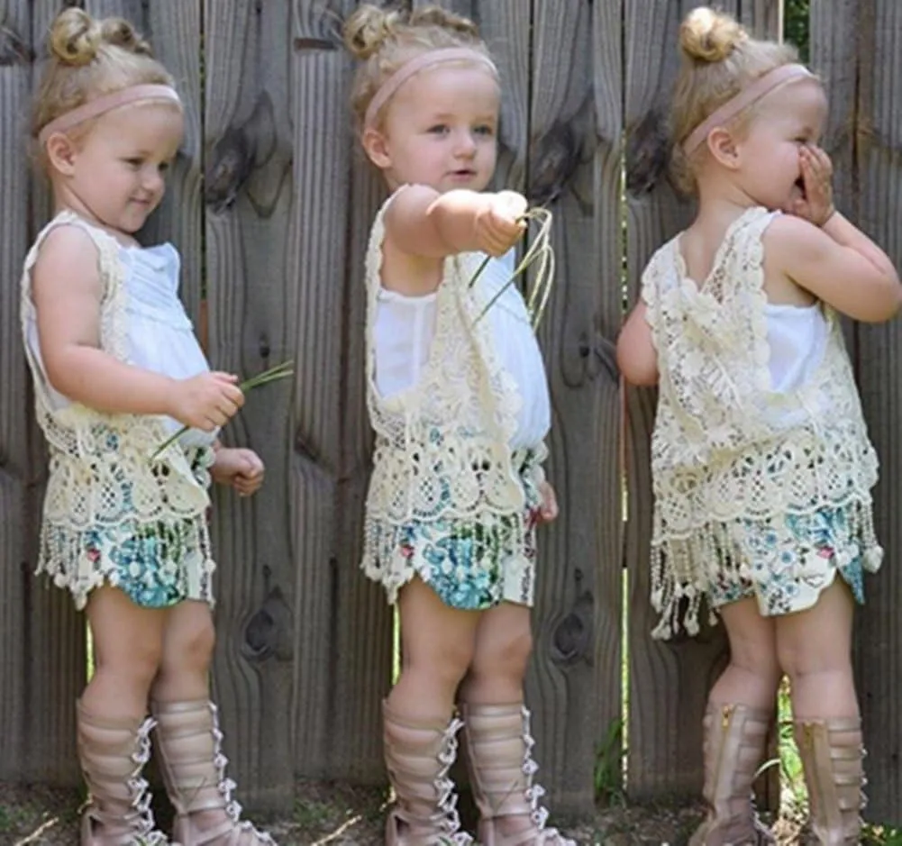 SMILING PINKER Little Girl's Crochet Vest with Fringe