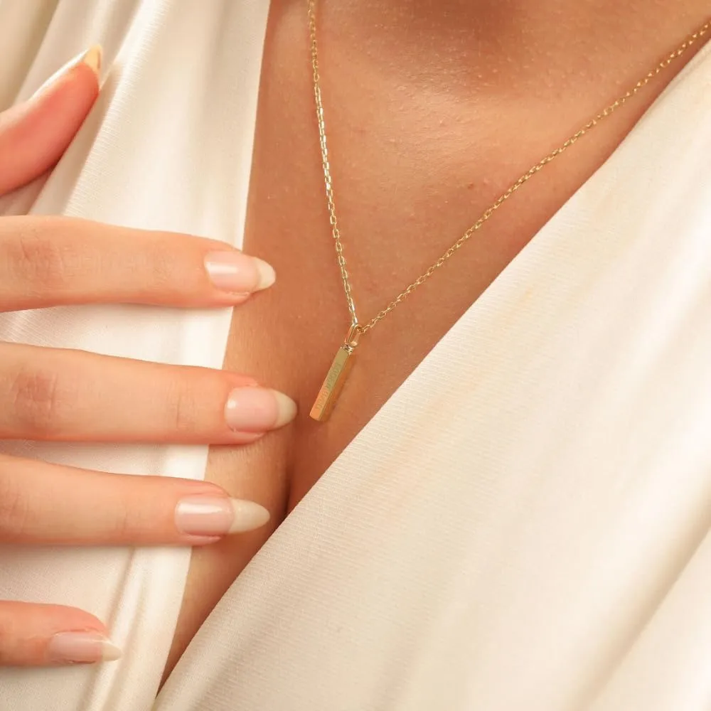 Solid Gold Bar Necklace 18K 14K - Cremation Jewelry for Ashes Holder Custom Engraving Memorial Bar Urn Pendant, Keepsake Jewelry - Recycled Metal Human Ashes, Jewelry (14K-Plain, Just Pendant)