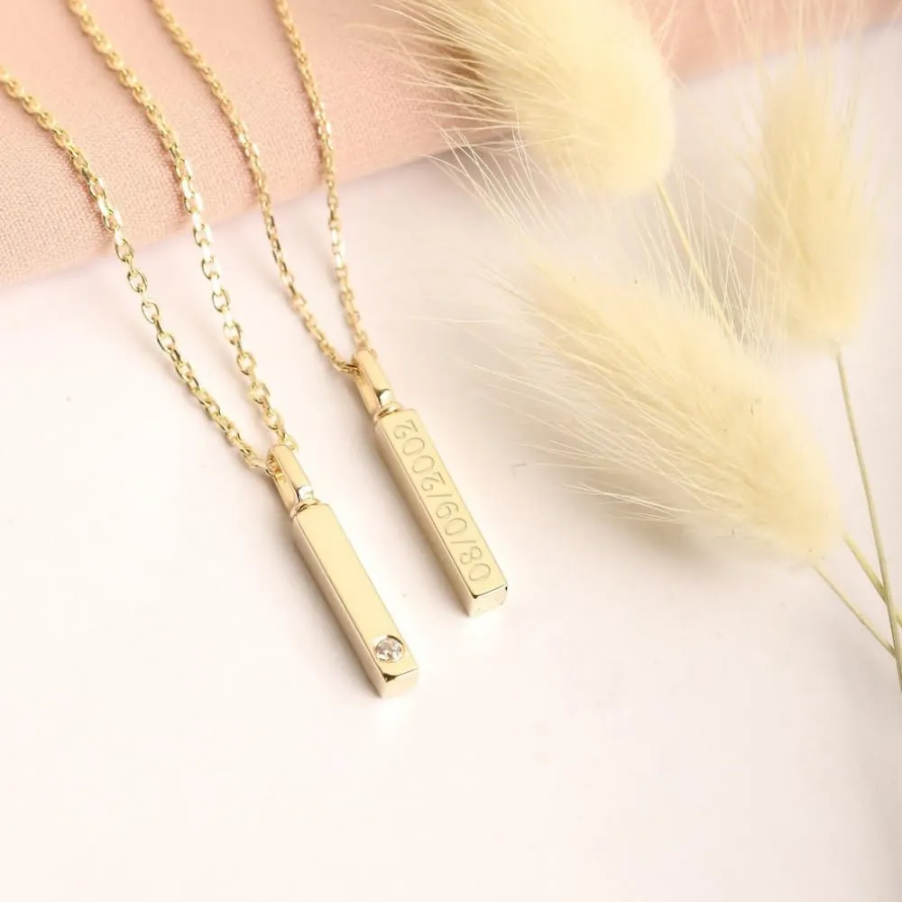 Solid Gold Bar Necklace 18K 14K - Cremation Jewelry for Ashes Holder Custom Engraving Memorial Bar Urn Pendant, Keepsake Jewelry - Recycled Metal Human Ashes, Jewelry (14K-Plain, Just Pendant)