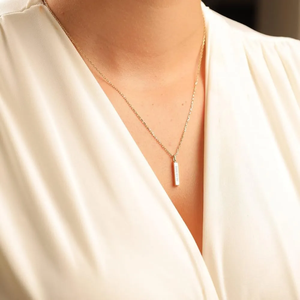 Solid Gold Bar Necklace 18K 14K - Cremation Jewelry for Ashes Holder Custom Engraving Memorial Bar Urn Pendant, Keepsake Jewelry - Recycled Metal Human Ashes, Jewelry (14K-Plain, Just Pendant)