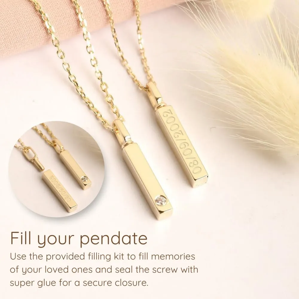 Solid Gold Bar Necklace 18K 14K - Cremation Jewelry for Ashes Holder Custom Engraving Memorial Bar Urn Pendant, Keepsake Jewelry - Recycled Metal Human Ashes, Jewelry (14K-Plain, Just Pendant)