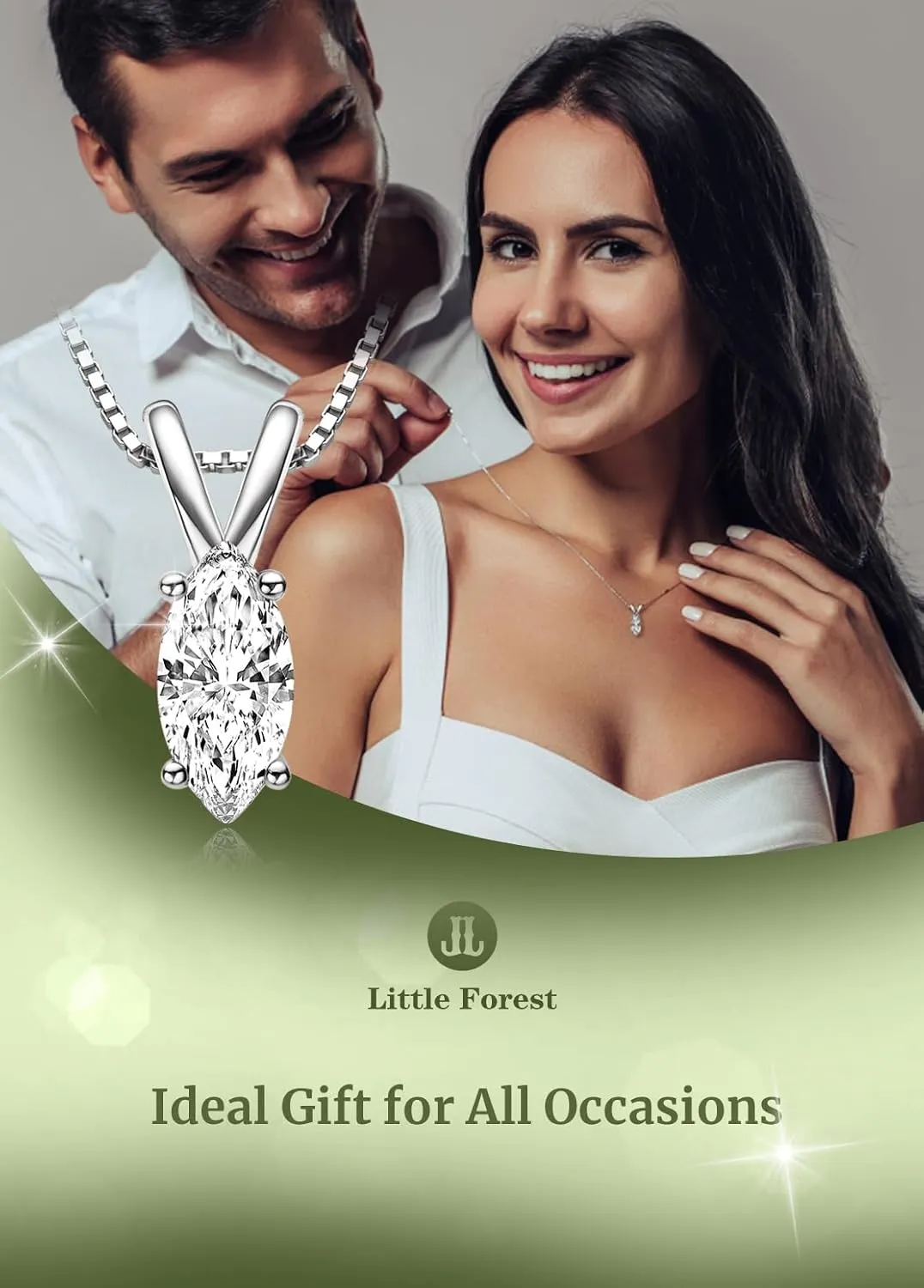 Solitaire Pendant for Women, Emerald/Square Princess/Marquise/Trillion Cut CZ Necklaces, 18K White and Gold-plated 925 Sterling Silver Ideas Gift, Jewelry Box Packed