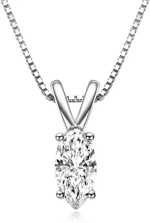 Solitaire Pendant for Women, Emerald/Square Princess/Marquise/Trillion Cut CZ Necklaces, 18K White and Gold-plated 925 Sterling Silver Ideas Gift, Jewelry Box Packed