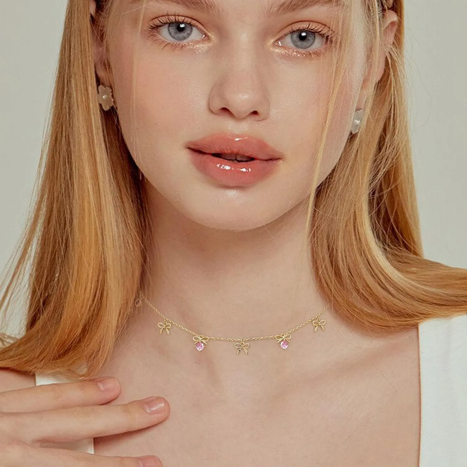 Sonateomber Dainty Gold Charm Choker Necklaces for Women, Square Emerald Heart Bow Cross Pendant Adjustable Chain Wedding Prom Jewelry Gifts