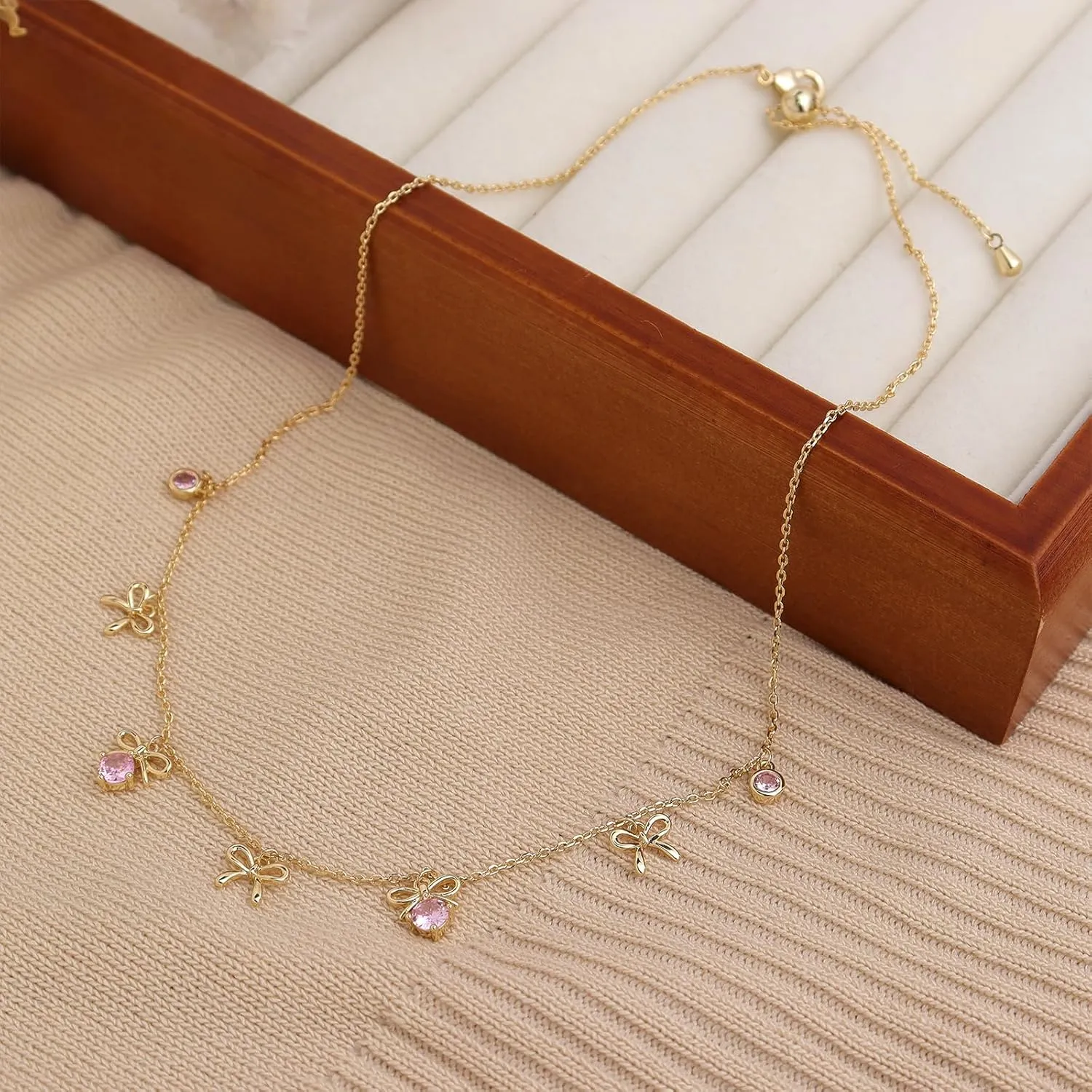 Sonateomber Dainty Gold Charm Choker Necklaces for Women, Square Emerald Heart Bow Cross Pendant Adjustable Chain Wedding Prom Jewelry Gifts
