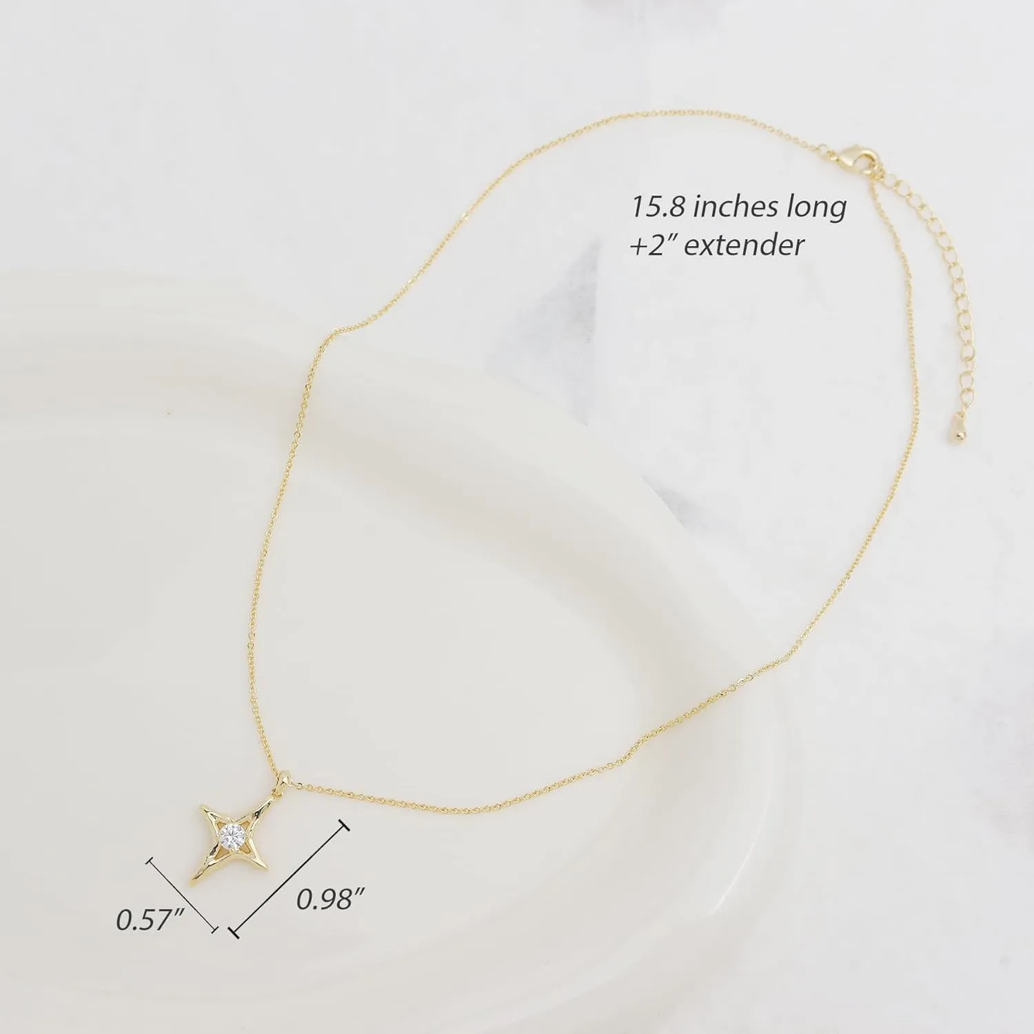 Sonateomber Simple Gold Star Pendant Necklaces for Women Sparkly Rhinestone Birthstone Lucky Four-point Stars Dangle Necklaces Prom Fashion Birthday Jewelry Gift