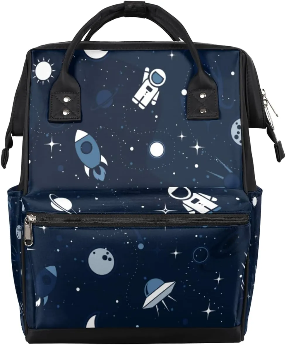 Space Cute Astronaut Spaceship Rocket Diaper Bag Tote Large Capacity Waterproof with Adjustable Shoulder Strap and Pram Straps Mommy Bag for Hospital Beach Weekender Travel