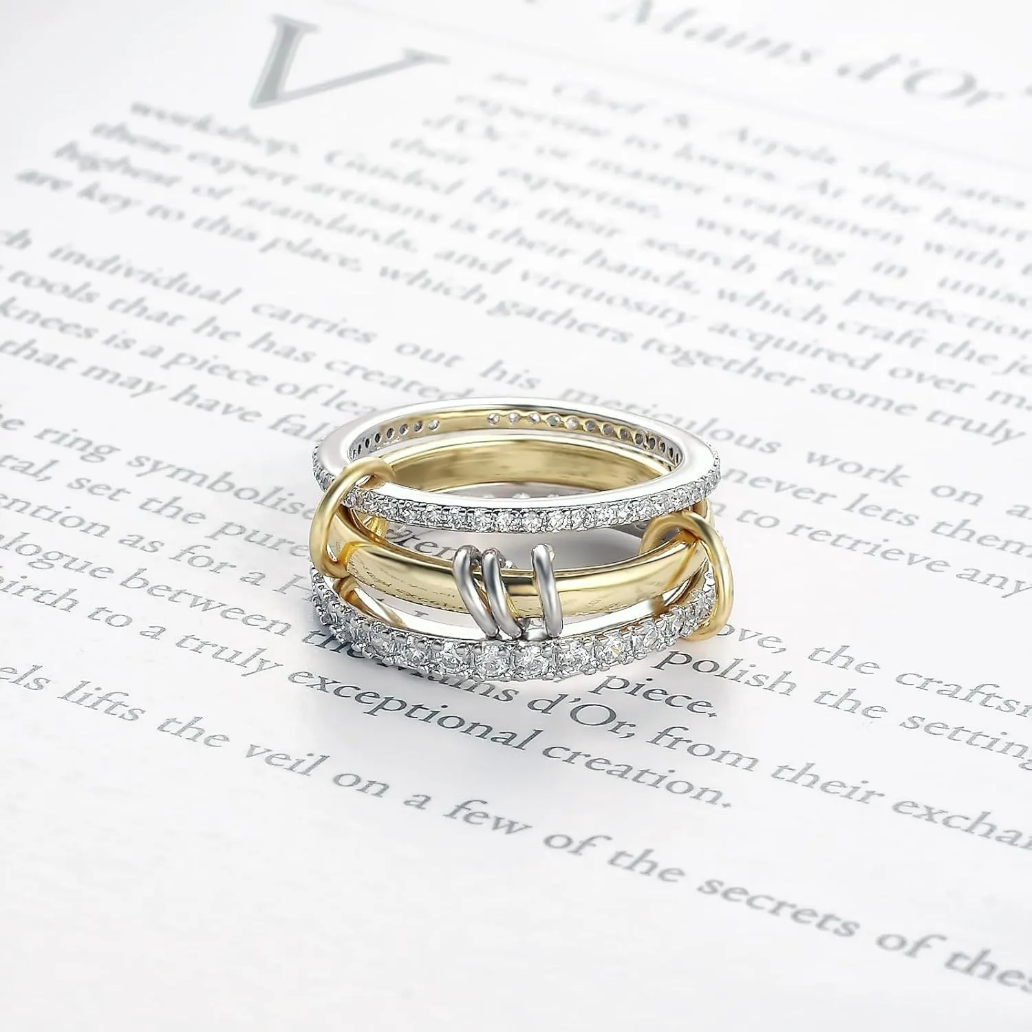 Stackable Rings for Women Gold Non Tarnish, 18k Gold Plated 3 Rings Set with CZ Cubic Zirconia Band, Silver and Gold Rings Set for Women Dainty Bands