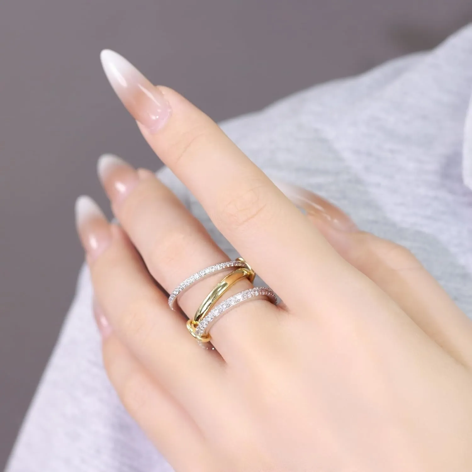 Stackable Rings for Women Gold Non Tarnish, 18k Gold Plated 3 Rings Set with CZ Cubic Zirconia Band, Silver and Gold Rings Set for Women Dainty Bands