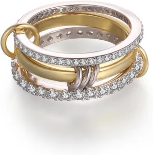 Stackable Rings for Women Gold Non Tarnish, 18k Gold Plated 3 Rings Set with CZ Cubic Zirconia Band, Silver and Gold Rings Set for Women Dainty Bands