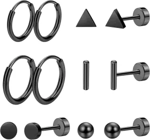 Staligue 6 Pairs Titanium Earrings for Women Men G23 Pure Titanium Earrings for Sensitive Ears Ball Dot Triangle 20G hypoallergenic Titanium Earrings Sets for Multiple Piercing Nap Flat Back Earrings Set