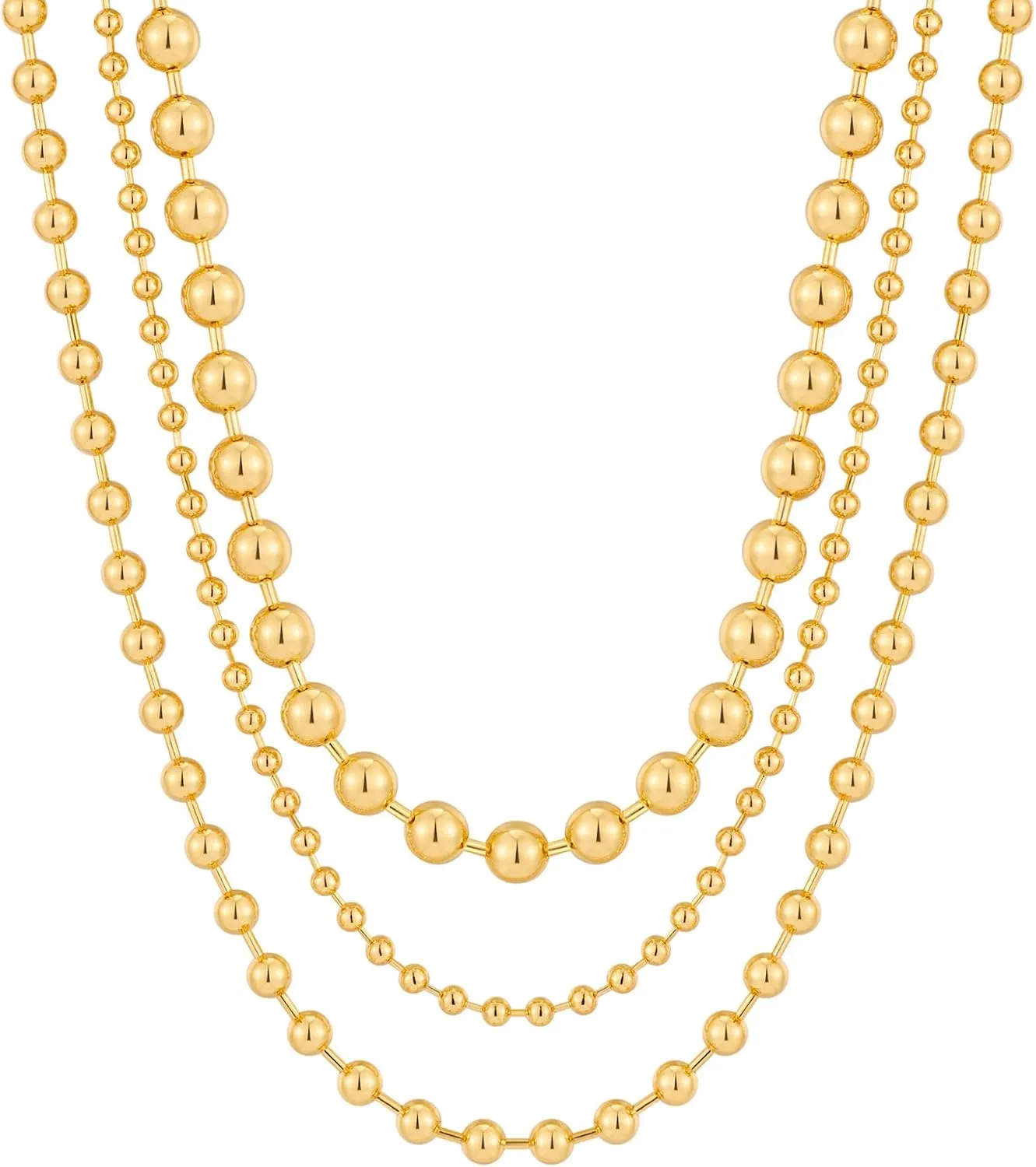 Statement Gold Beads Necklace for Women Vintage Gold Beaded Strand Chain Necklace Fashion Jewelry for Women