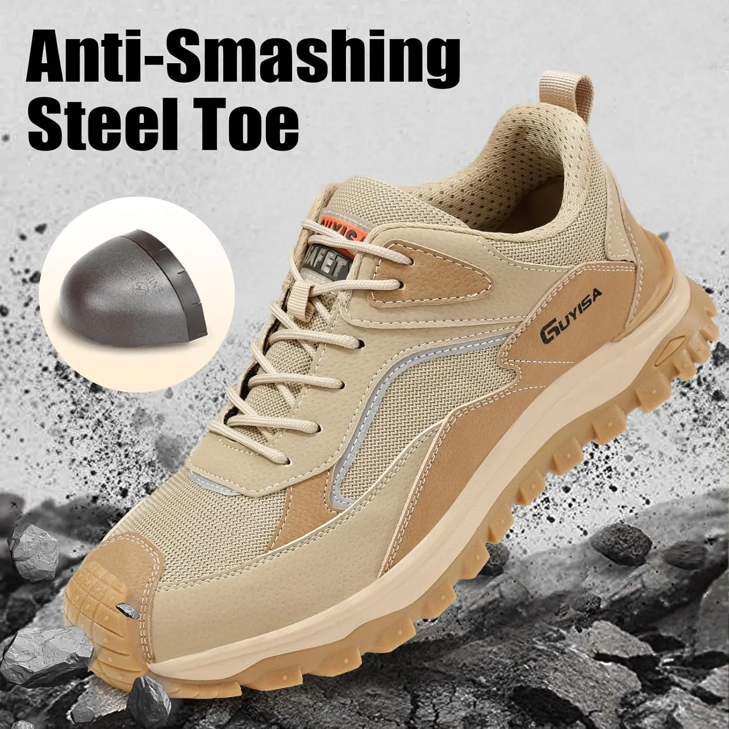 Steel Toe Shoes for Men Lightweight Work Shoes Comfortable Mens Work Boots Indestructible Safety Shoes for Men Industrial Construction Steel Toe Sneakers Soft Mens Work Shoes