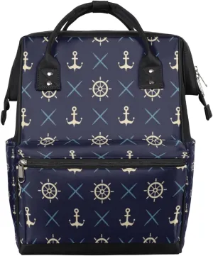 Steering Wheels Anchors Pattern Diaper Bag Tote Large Capacity Waterproof with Adjustable Shoulder Strap and Pram Straps Mommy Bag for Hospital Beach Weekender Travel