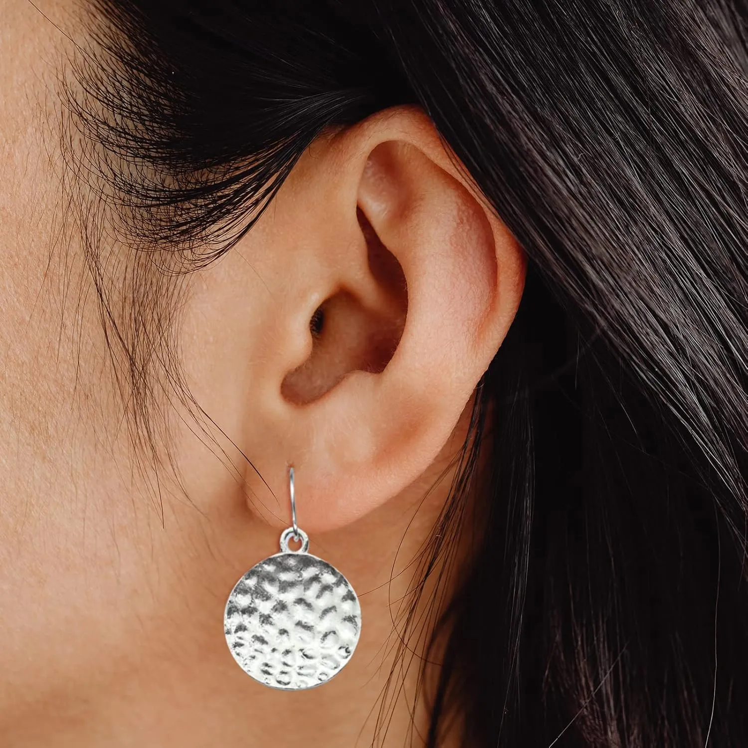 Sterling Silver Earrings, Hypoallergenic Handmade Earrings, 18mm Disc Dangle Earrings, Circle Earrings for Women, Drop Earrings Fashion Trendy