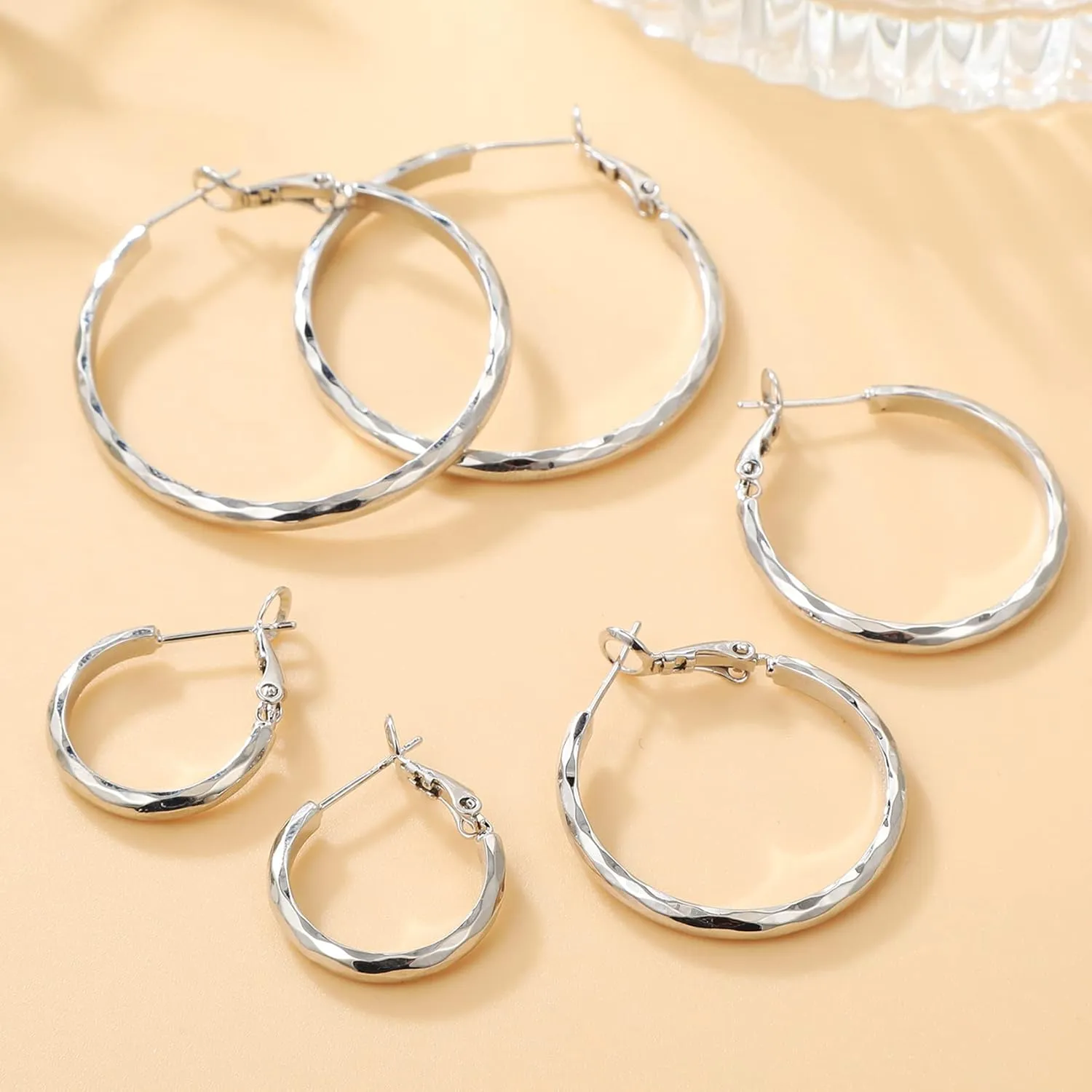 Sterling Silver Hoop Earrings - Diamond-Cut Circle Hoops, Hypoallergenic, 3mm Thin, Oversize 20/30/40/50/60mm