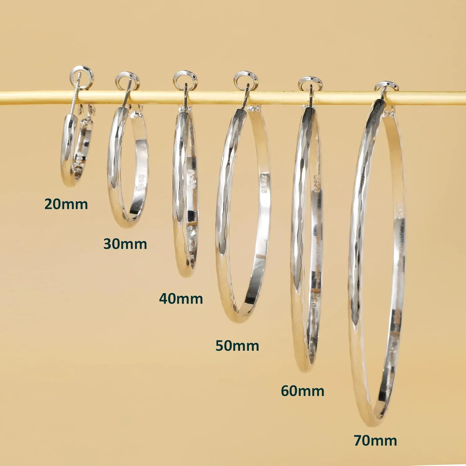 Sterling Silver Hoop Earrings - Diamond-Cut Circle Hoops, Hypoallergenic, 3mm Thin, Oversize 20/30/40/50/60mm